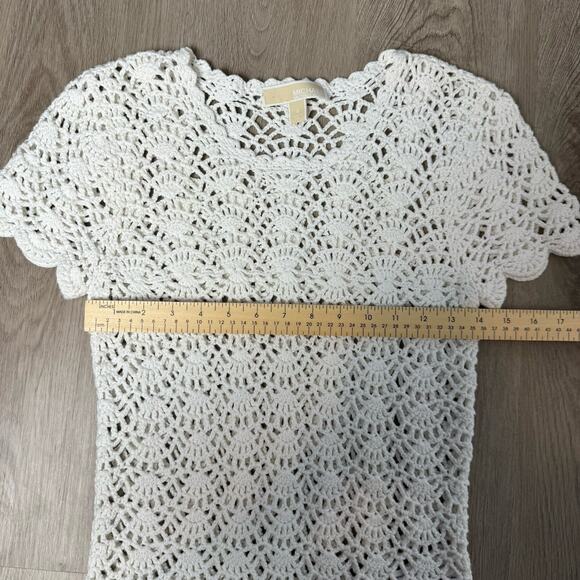 Michael Kors Woman Knitted Crochet Short Sleeve Top White Size Small - Picture 7 of 8